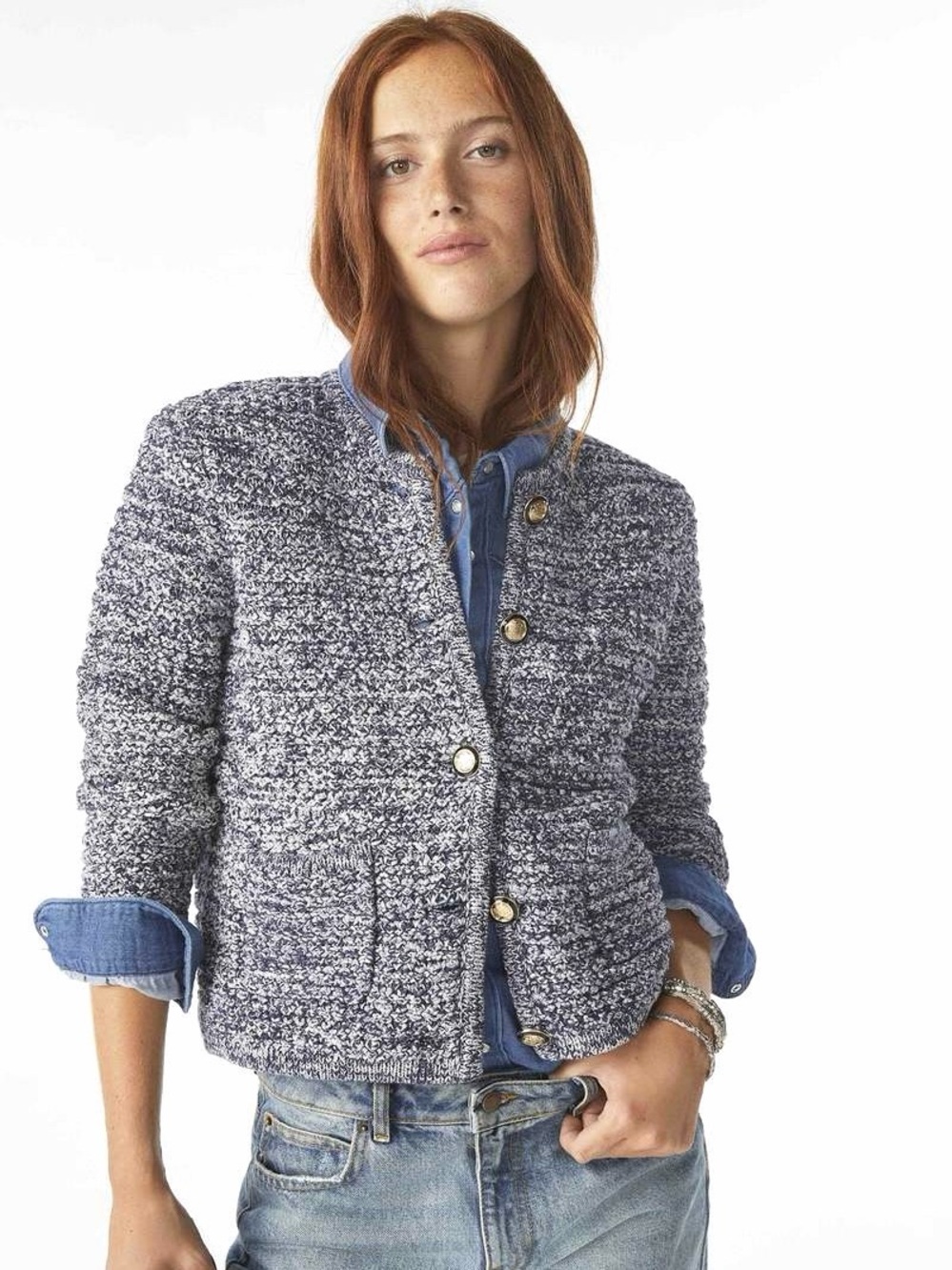 ba&sh Guspa Navy Textured Knit Cardigan Jacket - Size 0 - NWOT